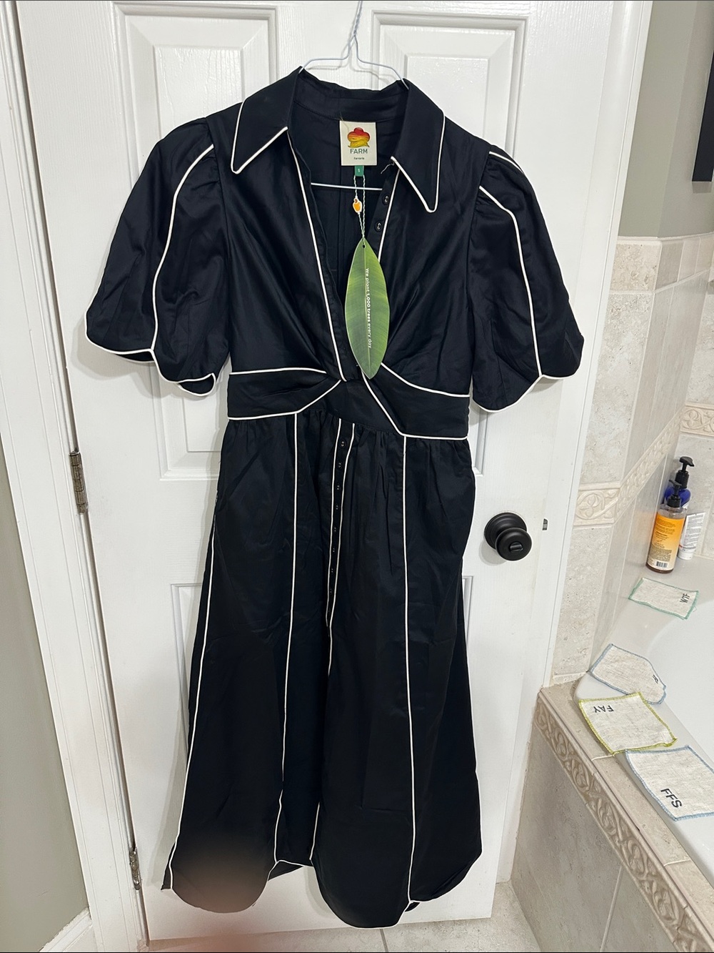 NWT FARM Rio NAVY Midi Dress with White Piping